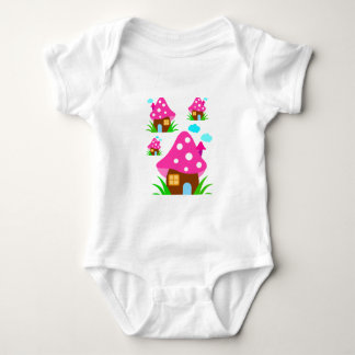 Cute Pink Mushroom House and Clouds  Baby Blanket Baby Bodysuit