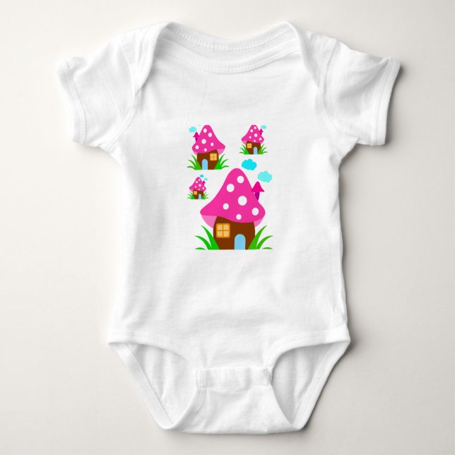 Cute Pink Mushroom House and Clouds  Baby Blanket Baby Bodysuit (Front)