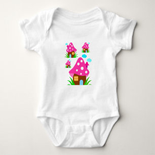 Cute Pink Mushroom House and Clouds  Baby Blanket Bodysuit