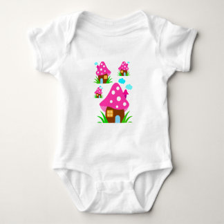 Cute Pink Mushroom House and Clouds  Baby Blanket Bodysuit