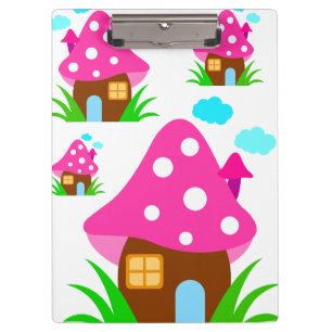 Cute Pink Mushroom House and Clouds Baby Blanket Clipboard
