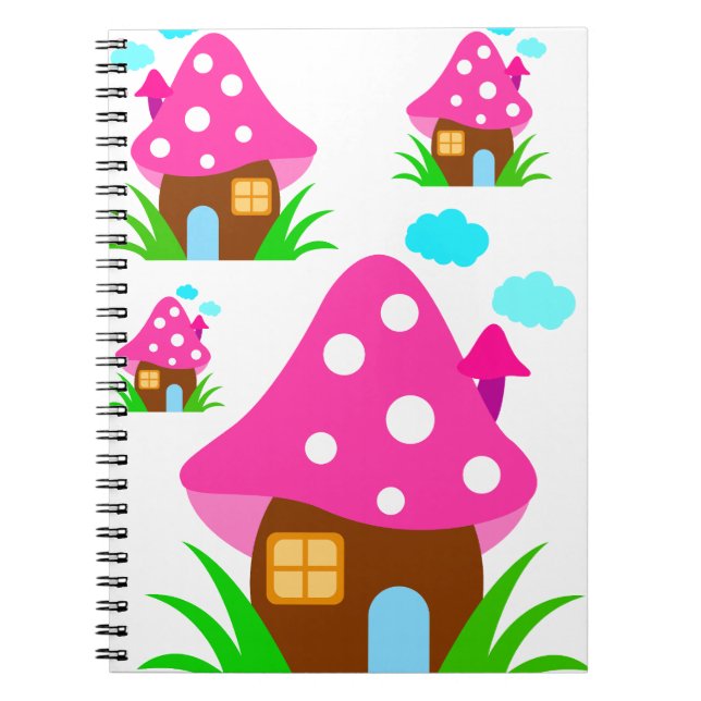 Cute Pink Mushroom House and Clouds  Baby Blanket Notebook (Front)