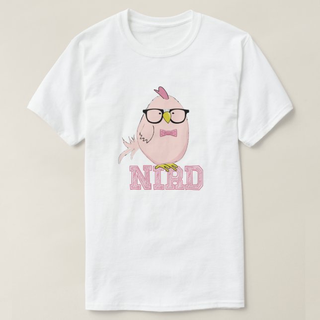 Cute Pink Nerd Bird T-Shirt (Design Front)