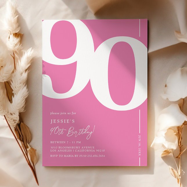Cute Pink Ninety 90th Birthday Party Invitation (Creator Uploaded)
