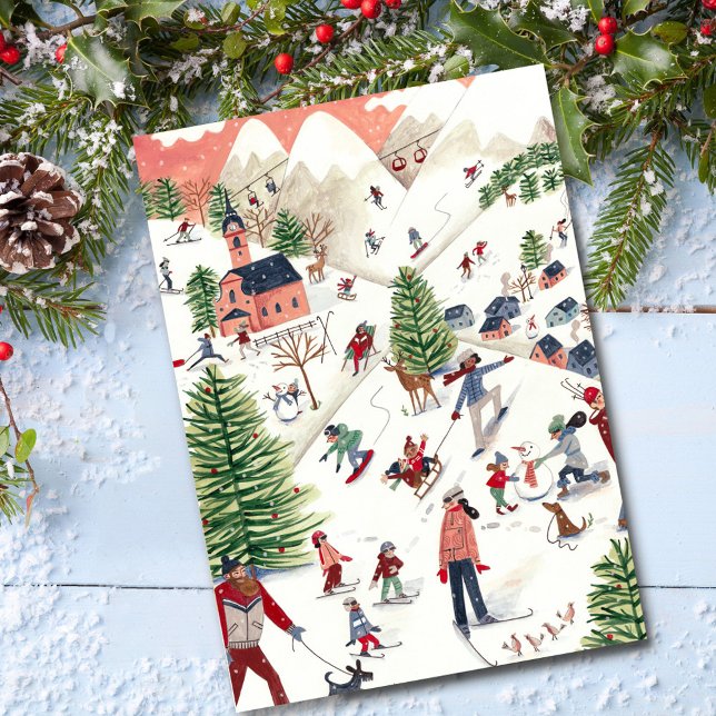 Cute Pink Nordic Winter Christmas  Holiday Postcard (Cute Pink Nordic Winter Christmas Holiday Postcard)