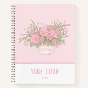Cute pink notebook with hand-drawn flowers