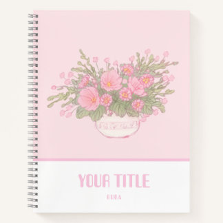 Cute pink notebook with hand-drawn flowers