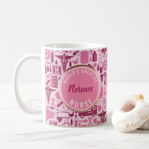 Cute Pink Nurse Doctor Medical Pattern Name Coffee Coffee Mug