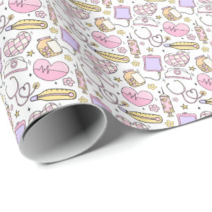 Cute Pink Nurse Doctor Medical Staff Theme Wrapping Paper