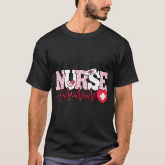 Cute Pink Nurse Heartbeat Nursing T-Shirt