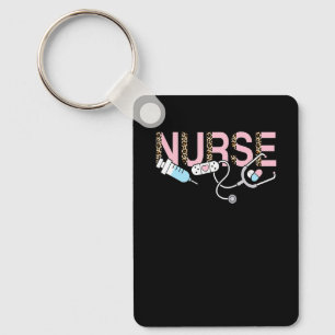 Cute Pink Nurse Leopard Print Nursing Women Key Ring