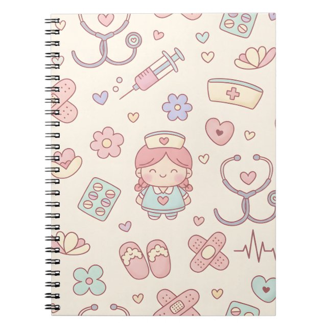 Cute Pink Nurse Medical Notebook (Front)