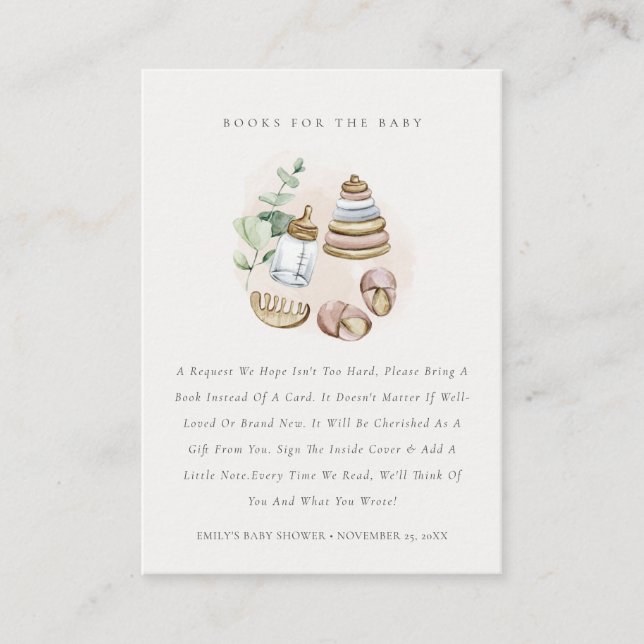 Cute Pink Nursery Essential Books for Baby Shower Enclosure Card (Front)
