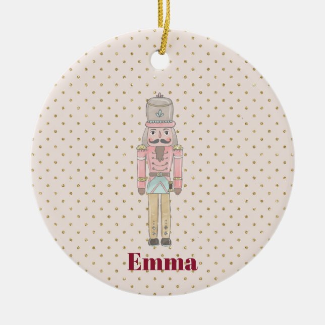 cute pink nutcracker ceramic ornament (Front)