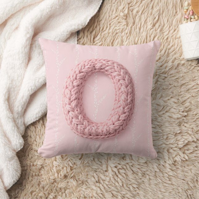Cute pink O monogram initial crocheted letter boho Cushion (Blanket)