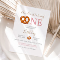 Cute Pink Octoberfest Pretzel Turning One Birthday