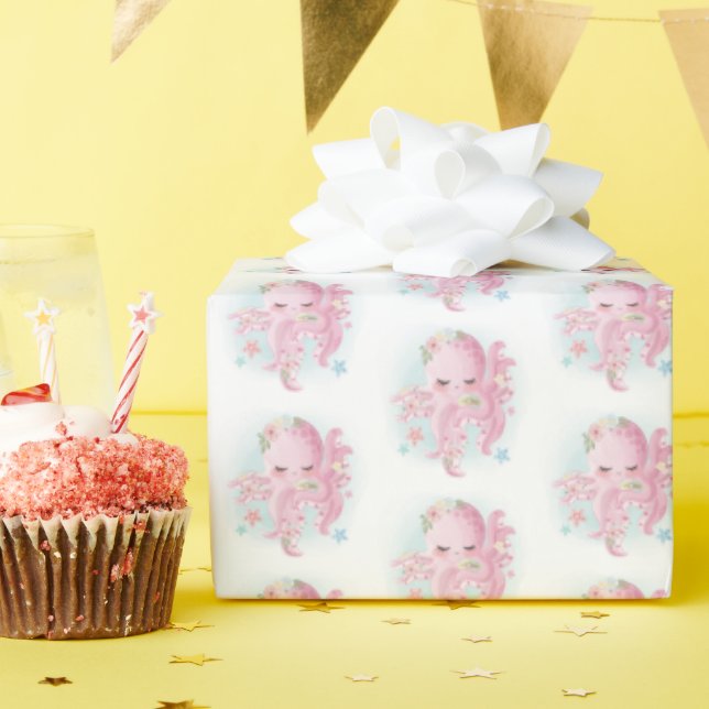 Cute Pink Octopus Baby Shower Wrapping Paper (Birthday Party)
