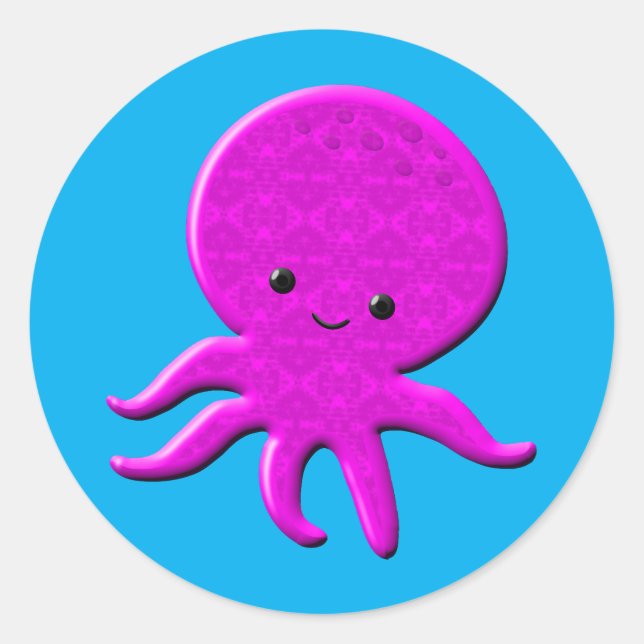 Cute Pink Octopus Classic Round Sticker (Front)