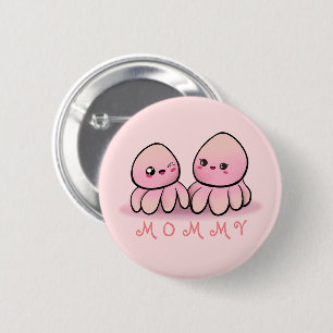 cute pink octopus mother 6 cm round badge