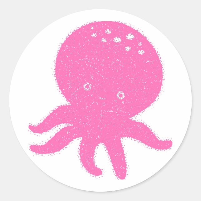 Cute Pink Octopus Old Print Classic Round Sticker (Front)
