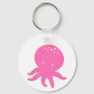 Cute Pink Octopus Old Print Key Ring