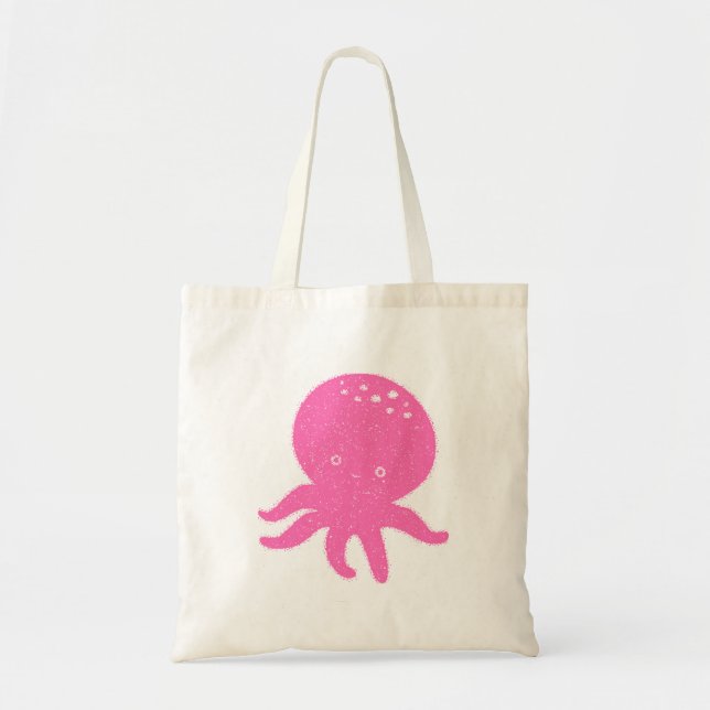 Cute Pink Octopus Old Print Tote Bag (Front)