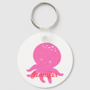 Cute Pink Octopus Personalised Name Key Ring