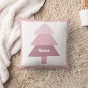 Cute Pink Ombre Christmas Tree Monogrammed Cushion