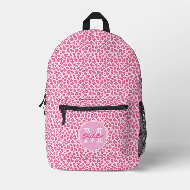 Cute Pink on Pink Leopard Print  | Monogrammed Printed Backpack (Front)