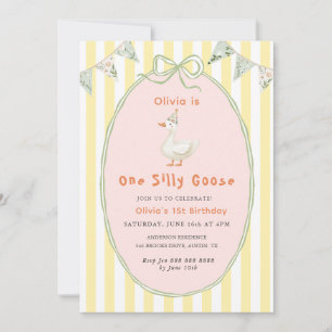 Cute pink One silly Goose girl 1st Birthday Invitation