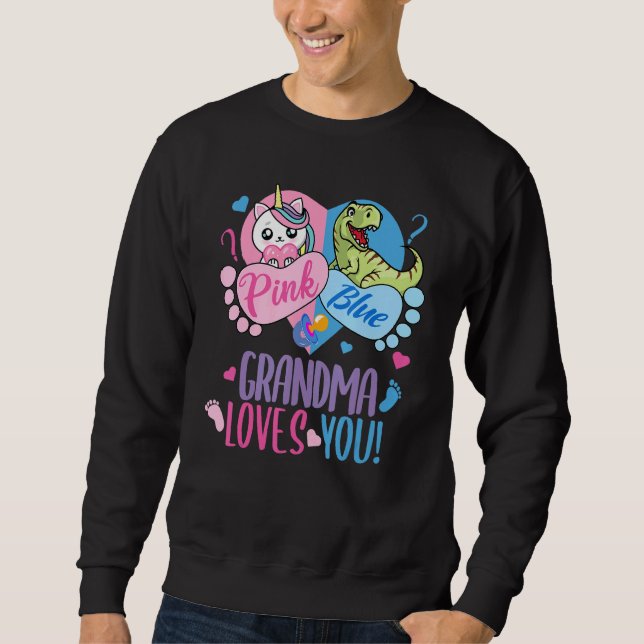 Cute Pink or Blue GRANDMA Loves You Dinosaur or Un Sweatshirt (Front)