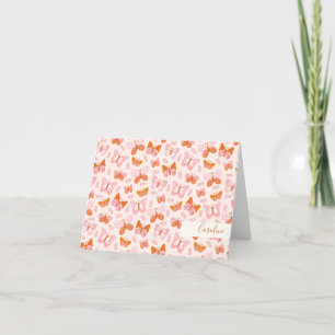 Cute Pink Orange Boho Butterfly Personalised Thank You Card
