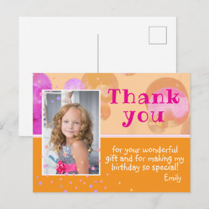 Cute Pink Orange Bubbles Photo Birthday Thank you Postcard