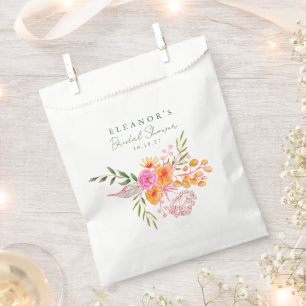 Cute Pink Orange Floral Watercolor Bridal Shower Favour Bag