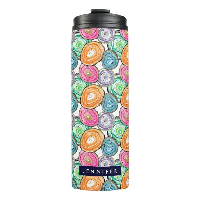 Cute pink orange green geode pattern personalised thermal tumbler (Front)