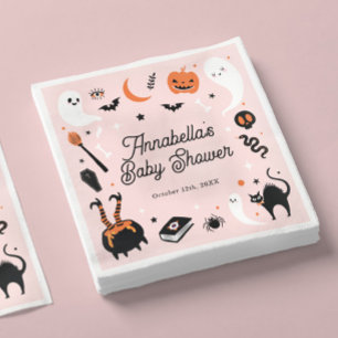 Cute Pink Orange Halloween Baby Shower Napkin