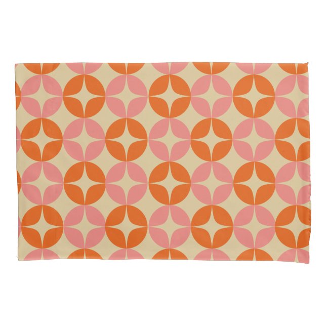 Cute Pink Orange Mid Century Mod Geometric Pattern Pillowcase (Front)