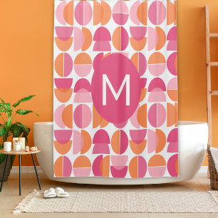 Cute Pink Orange Mid Century Modern Monogrammed Shower Curtain