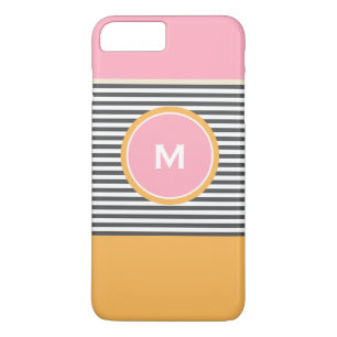 Cute pink orange preppy stripes pattern monogram iPhone 8 plus/7 plus case