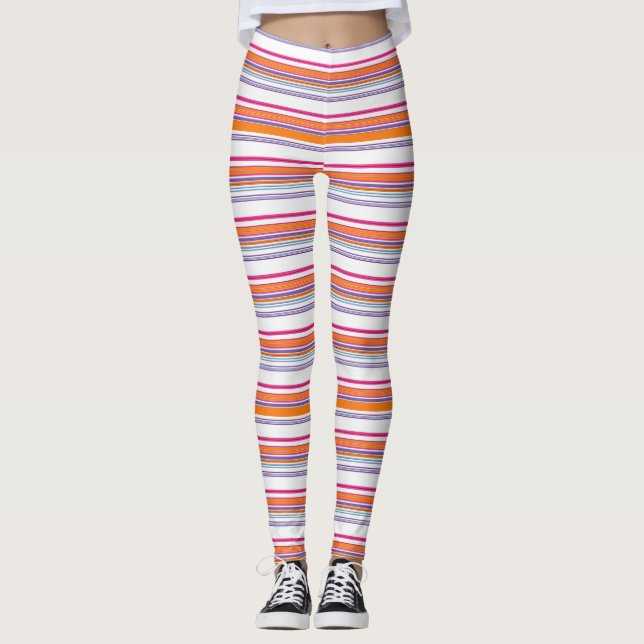 Cute pink orange stripes leggings (Front)