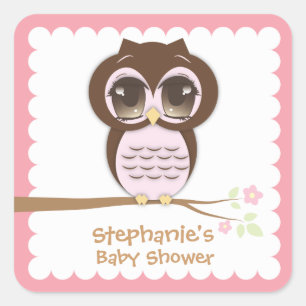 Cute Pink Owl Baby Shower for a Girl Square Sticker
