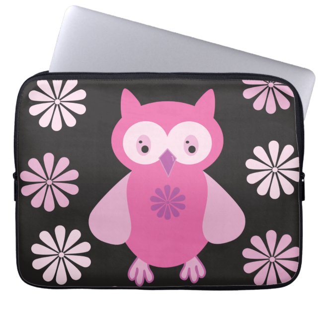 Cute pink owl bath mat laptop sleeve (Front)