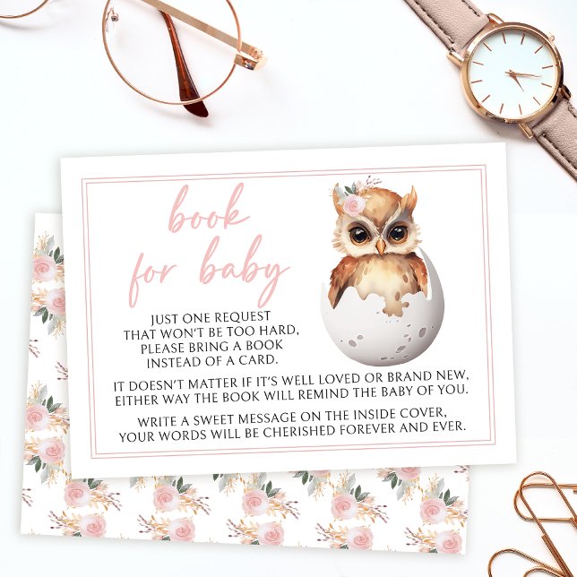 Cute pink owl book for baby girl shower card (Creator Uploaded)
