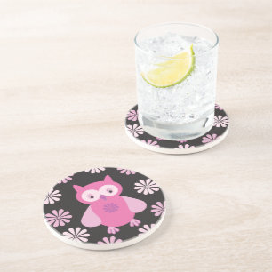 Cute pink owl coaster