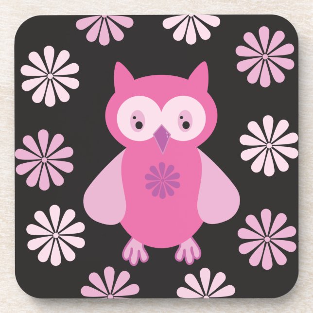 Cute pink owl coaster (Front)