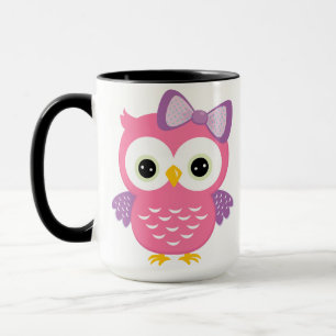 Cute Pink Owl combo mug with personalised name