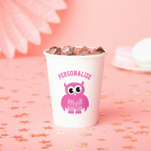 Cute pink owl custom girl's Birthday party cups