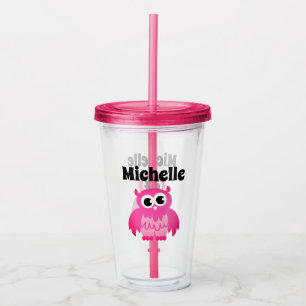 Cute pink owl custom name girl's Birthday party Acrylic Tumbler