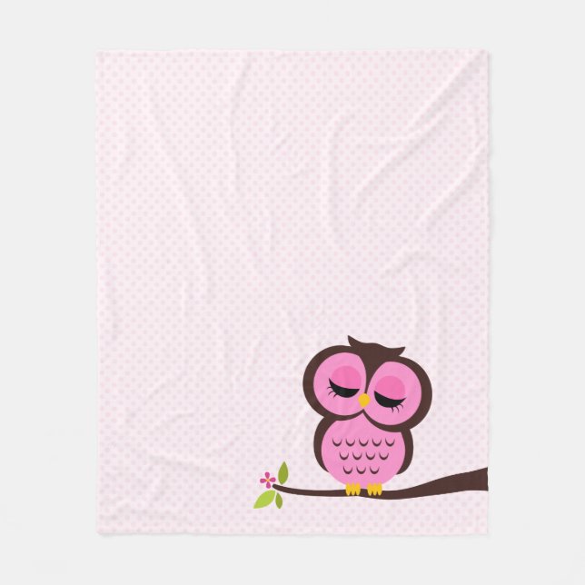 Cute Pink Owl Fleece Blanket (Front)