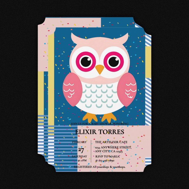 Cute Pink Owl Gender Neutral Woodland Baby Shower Invitation (Creator Uploaded)